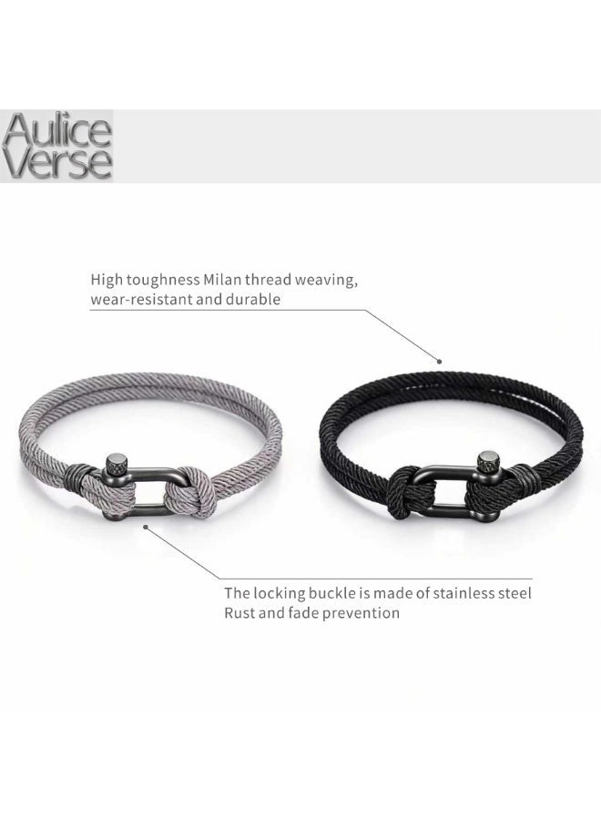 AuliceVerse Valentines Couple's Gift – Matching Bracelet Set in Black & Grey Milan Thread with Steel Buckle, Minimalist Daily Wear - Image 2